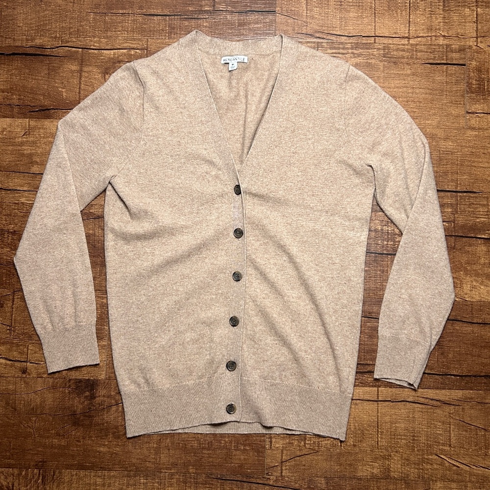 J Crew Mercantile Cardigan Sweater Womens M Wool Blend Beige Preppy‎ Old Money